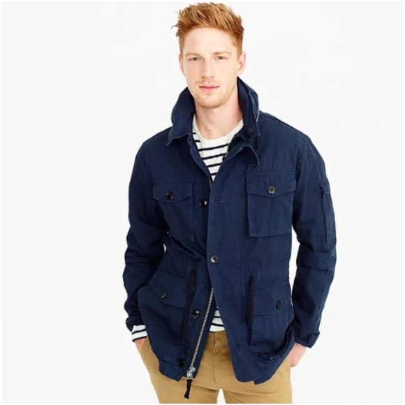New J. CREW Medium Men's Field Mechanic Jacket Navy Blue Coat Hooded Military M - Picture 11 of 11